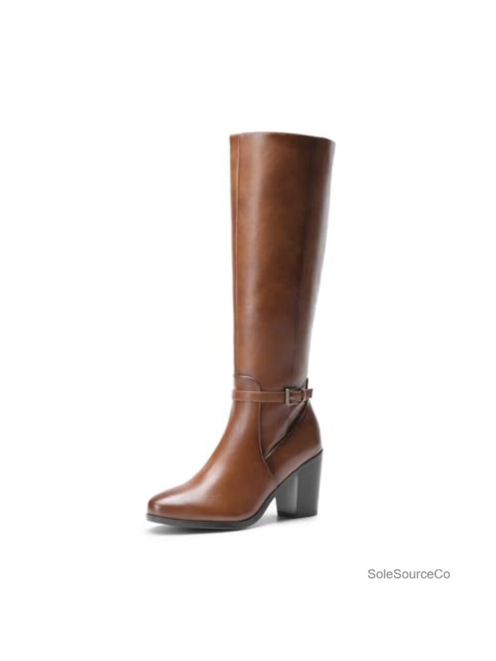 Women's Knee-High Chunky Heel Boots Faux Leather Almond Toe Side Zip